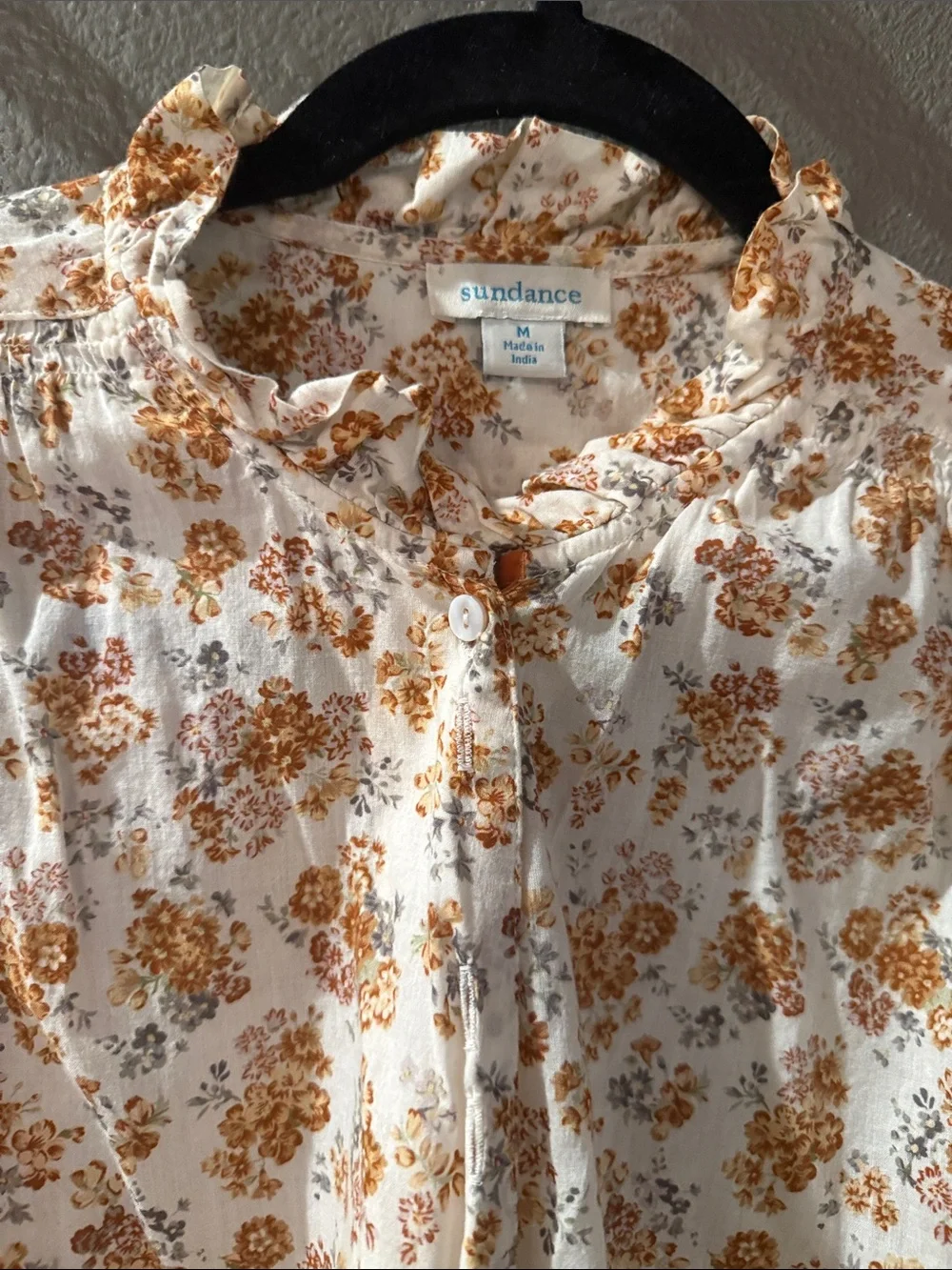 Sundance Cream Floral Button-Front Ruffle Blouse with Mustard Accents - Picture 3 of 6